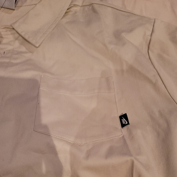 Men's beige button up collared tee with drawstring - Picture 2 of 3